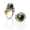Martha Seeley's Nebula Ring in 2-tone 14K Yellow Gold & Argentium Silver.  This designer Ring features a 12mm Tahitian Pearl at the center & Pave Diamonds surrounding it. Size 7