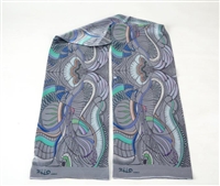 Ziio's Jungle Print Silk Satin Tube Scarf in Grey. A beautiful pattern in Grey with shades of Blue, Green & Cream. Made in Italy. L 63" X W 8"