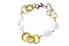 Natural Tan Horn link Bracelet with White Agate Gemstones that are both polished & faceted. The links are held together with Rose Gold plated 925 Sterling Silver Chain links. 8 inch in length. Lobster Clasp. Made in Italy by Amle