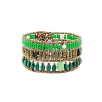 From Ziio's new Fenice Collection. Green Malachite, Chrysoprase & Zircon Gemstones are accented with Black Spinel & White Pearls. Made with Murano Glass Beads on Stainless Steel Wire. Sterling Silver Button Closure. Hand crafted in Italy.