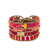 Ziio's Liberty Bracelet done in shades of Red, Orange & Pink. This beaded Cuff Bracelet features Carnelian, Coral, Brass & multi-color Murano Glass beads. Sterling silver button closure, adjustable in length 6 1/2" to 7 1/4" wide. Made in Italy
1 1/4" Wi
