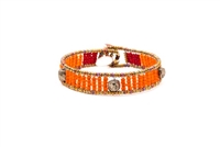 Ziio's Ovale Tennis Bracelet has Orange Beads & Pyrite. Hand-crafted in Italy. Made with Stainless Steel wire & multi-colored Murano Glass Beads. 925 Sterling Silver Button Closure, adjustable in length. Beautiful and fun, alone or stacked.