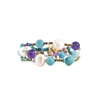 Ziio's new "Shinju" beaded Cuff features a beautiful blend of Blue Gemstones - Amazonite & Magnesite - with Purple Amethyst & White Pearls  in a light, open work design. Hand crafted using Stainless Steel wire with Murano Glass Beads for the framework.