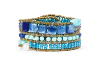 Ziio's Tabiz Collection, this linear beaded Bracelet has all the Blue shades in the sky. Kyanite & Lapis Gemstones are accented with Blue Zircon & Turquoise. Hand crafted in Italy using Murano Glass seed beads on stainless steel wire. Sterling Silver