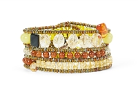 Ziio's Tabiz Collection, this linear beaded Bracelet is like a sunny day in paradise. Yellow Citrine & Orange Carnelian Gemstones are accented with Yellow Zircon. Hand crafted in Italy using Murano Glass seed beads on stainless steel wire.