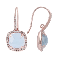 Faceted, light Blue Aquamarine Earrings by Bronzallure.The hinged drop holds a shimmering Aquamarine framed by sparkling CZs which are also inlaid on the front of the hook. Made in Italy, they are finished in an 18k Golden Rose' plating.
Length 1", Width