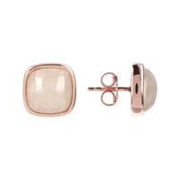 These Button Post Earrings feature a beautiful Moonstone Cabochon Gemstone framed in 18k Golden Rose' plating. Crafted in Milan, Italy by Bronzallure. 1/2 inch square. These classic earrings are the perfect neutral for everyday.