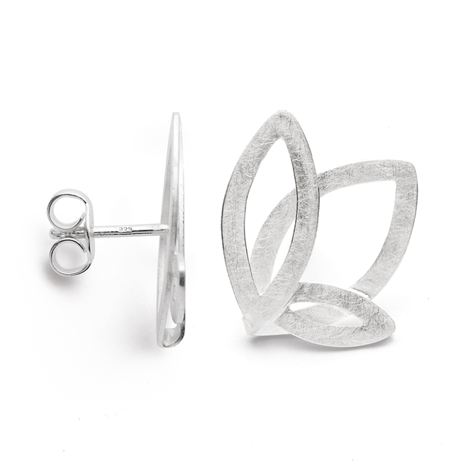Made in Germany by Bastian, these open work, brushed Sterling Silver Leaf Earrings are the perfect every-day piece. Light in weight, the perfect size, and rhodium plated to prevent tarnishing. Posts. L & W 3/4"