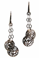Light weight drop Earrings in a Dark Rhodium Finish. These Sterling Silver Earrings feature a dimensional, laser cut, filigree double Bead Drop from an open link chain. Hooks. Made in Italy by Claudio Faccin.