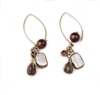 Beautiful, long Chandelier Earrings by Elisa Ilana. Long Gold filled hooks hold a cluster drop featuring a small bezel set Red Ruby, bezel set White Keshi Pearl, a Smokey Quartz Gemstone and a Tuscan Red Tiger-eye bead. Length 3"
