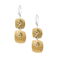 Done in two-tone White & Yellow Gold plated Sterling Silver, these Earrings feature 2 square Textured Drops. Made in Italy by Frederic Duclos, they are light in weight & perfect for every-day wear. Hooks. L 1 3/8" X W 1/2"