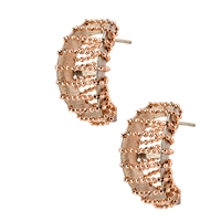 Up date your basic Hoop Earrings with these unique ones by Frederic Duclos. A dimensional White Sterling Silver hoop has been wrapped with laser cut Rose Gold plated Sterling Wire. Modern & fun. 925 Sterling Silver. Posts. Length 1". Made in Italy