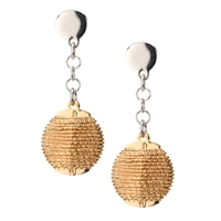 Add sparkle to your outfit with these 2-tone Gold Solar Wrapped Drop Earrings by Frederic Duclos. A dimensional round Bead has been Yellow Gold plated, then wrapped with laser cut Gold plated Sterling Silver wire. Posts and chain in White Sterling Silver.
