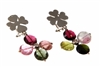 Fun, unique & colorful - an 18k White Gold Clover Leaf Post holds a four Gemstone drop of mixed color Tourmaline Gemstones with a White Diamond at the center. Made in Italy by Leaderline. 22.85ctw Gemstones. Leverbacks L 1 3/4" X W 1"