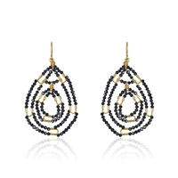 Beautiful dark Blue beaded Sapphire Gemstone Earrings. These oval drop Earrings are in 14k Gold Filled Wire with the center drop hinged for movement. By Mabel Chong, San Francisco. Hooks L 2" X W 1 1/4"