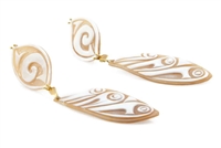 Not your Grandmother's Cameos! Hand carved Cameos are given a modern look in these long drop Earrings by Rajola. The carving has a modern Art Deco design & the top and bottom pieces are hinged for movement. Crafted in Italy. 18k Gold posts with lever back