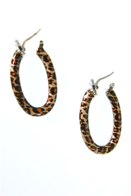 Add a little fun to your jewelry collection with these Enameled oval Hoop Earrings by Rosato.  They have a 3-tone Leopard Enameled Print and are crafted in 925 sterling silver. Latch backs. Made in Italy. Length 1 1//2 inch