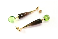 One-of-a-kind Designer Drop Earrings by Sanalitro Gioielli. Hand crafted in Milan, Italy by Master stone cutter Massimo Sanalitro, these Smokey Quartz & Peridot Gemstone Earrings are made in 18k Yellow Gold. The perfect neutral. 31.59ctw
