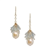 A beautiful White Fresh Water Pearl with a starburst of Sky Blue Aquamarine Gemstones above.  These drop Earrings are made in gold filled Sterling Silver by Silver Pansy. Made in the U.S. L 1 1/2" W 1/2"
