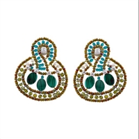 From Ziio's new Spring/Summer Collection - these "Goiaba Nest" Earrings are done in brilliant Green Malachite & Green Zircon Gemstones. Hand beaded on stainless steel wire and accented with Murano Glass Beads & White Water Pearls. 925 Sterling Silver Post