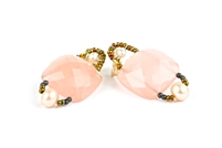 A beautiful classic Earring with an Italian twist. A large faceted Pink Quartz Gemstone is accented with White Seed Pearls and a single Drop Pearl. Hand crafted in Italy by Ziio with Murano Glass Seed Beads. 925 Sterling Silver Gold plated Posts. Length 2