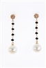 Beautiful drop Earrings that will take you from day to evening. From the White Diamond embelished Studs descends four Onyx Gemstones holding a single White Pearl (aprox 11mm). Made in Italy by Zoccai in 18K Gold. 0.12ctw Diamonds. Length 1 5/8"