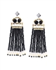 stunning Black Spinel chandelier Fringe Earrings are from Ziio's Fenice Collection.  Accented with White Water Pearls at the top and bottom these are sure to make a statement. Hand beaded on Stainless Steel wire with Murano Glass seed beads. Sterling Post