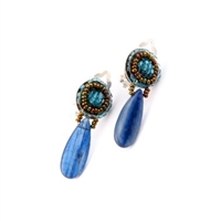 From Ziio's new Goiaba Collection, these Blue Kyanite Teardrop Earrings will delight. A button post of Blue Zircon Beads holds a large polished drop of a Blue Kyanite Gemstone. Hand crafted in Italy by Ziio with Murano Glass Seed Beads. 925 Sterling