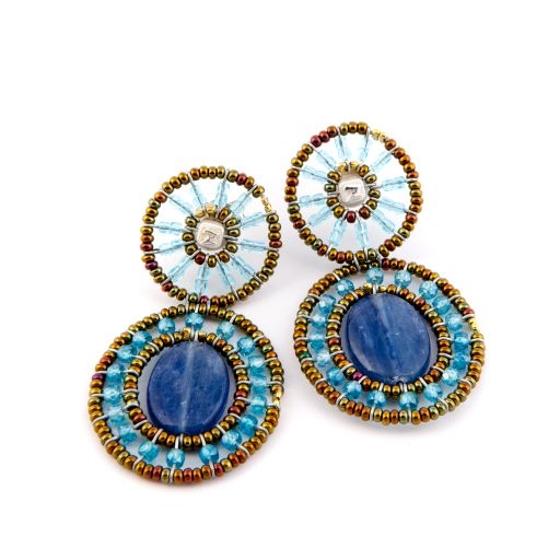 From Ziio's new Gioaba Collection, these Blue Kyanite drop Earrings will delight. Surrounded by Blue Zircon Beads that compliment, these shades of blue Earrings are perfect for your Spring & Summer wardrobe. Hand crafted in Italy by Ziio with Murano Beads