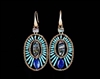 Ziio's Moonlight Drop Earring done with Abalone at the center, surrounded by brilliant Turquoise Beads and a single Blue Lapis Gemstone at the bottom. Hand crafted with Murano Glass Beads. Made in Italy. 925 Sterling Silver Hooks. L 2 1/2"