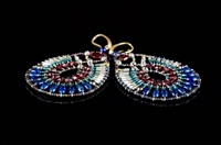 stunning oval drop Earrings by Ziio.  They feature a rich medley of Blue Lapis & Red Garnet Gemstones accented with Sterling Silver & Green Murano Glass Beads. Hand Beaded on stainless steel wire