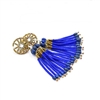 Stunning long Tassel "Pompon" Earrings by Ziio. The golden Murano Glass beaded Post holds multi-strands of Cobalt Blue Lapis Lazuli Gemstones, creating a Chandelier Earring full of movement & color.  925 Sterling Silver Posts. Length 2 3/4".