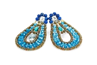 From Ziio's Tabiz Collection, these oval drop Earrings sparkle in Blue Zircon Gemstones. A small Labradorite drop is at the center. Murano Glass Beads on stainless steel wire create the frame & shape. 925 Sterling Silver Posts. Length 1 1/2" X width 1"