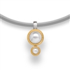 Beautiful double drop White Cultured Pearl Pendant Necklace in two-tone Sterling Silver - White & Yellow Gold plated. Made in Germany by Bastian it comes on a Grey Leather Cord, 18" in length.