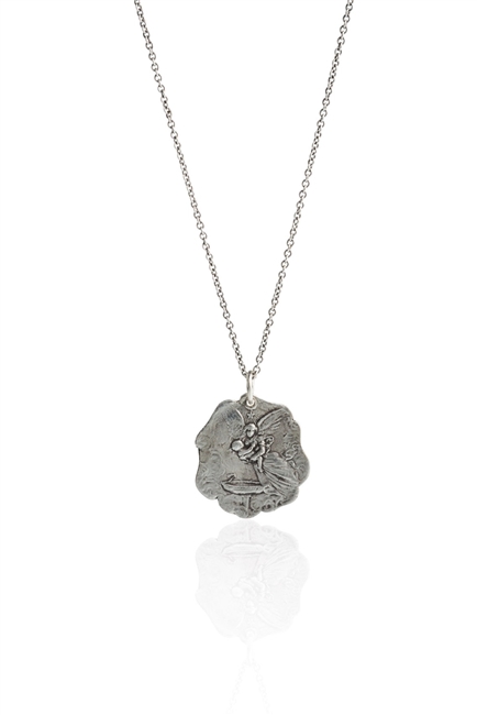 Patron of All - Baptism is a cleansing ceremony symbolizing rebirth and conferring grace. Often water is used as an expression of cleansing.  Naming or christening are expressions of the rite. Pendant L 1" X W 7/8", 925 Sterling Silver on 16" Cable chain