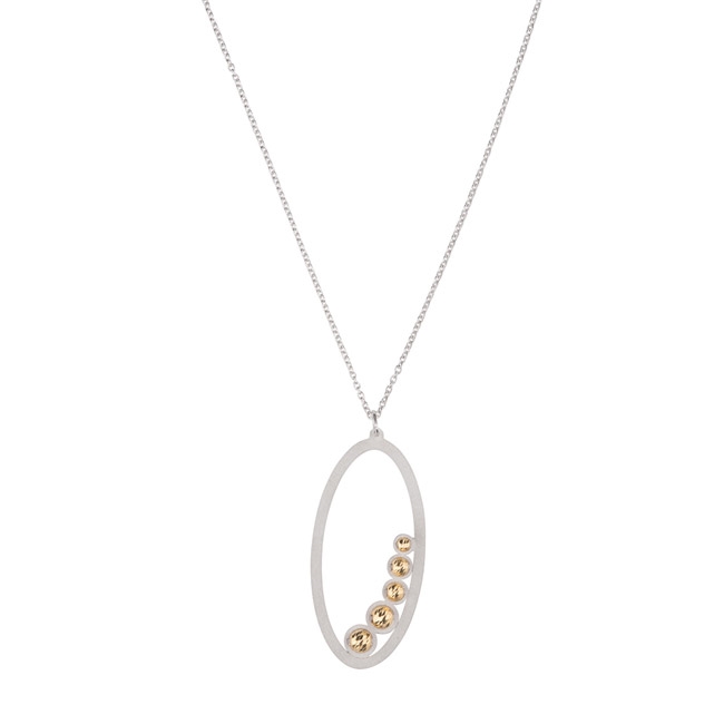 Frosted Silver Oval Pendant with Gold Moon Beads