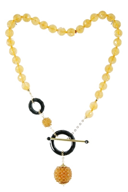 Gold Citrine & Black Onyx Gemstone Necklace by Rajola, 18k Gold