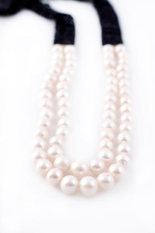 Pearl & Onyx Necklace, 14K clasp, Vintage - Ruby Lane