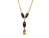 A beautiful Barrel Labradorite Gemstone Necklace. Center drop features a barrel cut Labradorite and a single Citrine with a cluster of Green Sapphires. The chain is Gold Filled Sterling with Citrine. Lobster Clasp. Made in U.S. Length 18", Drop 1 3/4"