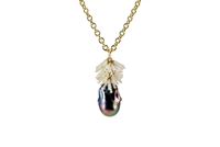 Beautiful long Pearl Pendant Necklace. A large Baroque Peacock Pearl is crowned with a cascade of White Opal gemstones. Wear it with a "T" or your little Black Dress. Made in the U.S. by Silver Pansy. 24 inch Gold Filled Sterling Chain,