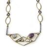 Made in Turkey, by Tekhe Jewelry.Two-tone Gold plated and Black Sterling Silver the front piece holds a Moonstone & Amethyst Gemstone, enhanced with Cubic Zirconia. The side bars are also enhanced with CZ's. Locking Clasp. L 17 1/2". Front Width 1 1/4"