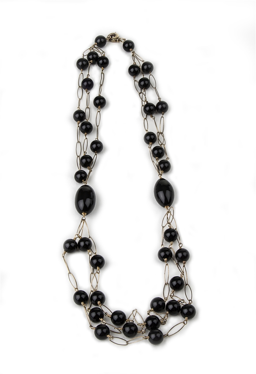 Murano Glass Black White Irregular Beads Necklace