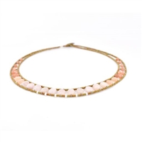 Ziio's thin beaded Giro Necklace in the warm sun tones of Morganite & Moonstone Gemstones.  A great beaded piece to add a subtle touch of color. Hand crafted in Italy on Stainless Steel wire with Murano Glass Seed Beads. Sterling Silver Button Closure