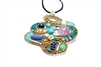 This striking, Limited Edition Pendant Necklace, called Mamba, features Blue Lapis, Kyanite & Turquoise Gemstones accented with a large Amethyst Gemstone bead and a White Pearl. Hand crafted on stainless steel wire with Golden Brass & Murano Glass Beads.
