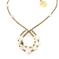 Ziio's new Shinju Collection, this Pearl Pendant Necklace is a modern take on the classic Pearls. Various size & colors of water Pearls & Mother of Pearls are mixed with Morganite Gemstones in a soft, beautiful harmony. Made in Italy