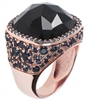 Stunning checkerboard Black Onyx Gemstone Ring by Bronzallure. The faceted Gemstone is framed by a pave of Blue Cubic Zirconia. The Band is inlaid with Black Onyx & Blue CZ.  Made in Italy, finished in a Golden Rose' 18k plating. Size 7
7/8" Square