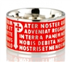 The Animae collection by Tuum is the Sterling Silver rhodium plated version of their ring creations. This is the "Pater" with the Pater Noster (Our Father) Latin text written in relief in over five lines. Crafted in 925 Sterling with red enamel overlay