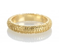 LA FEDE is a unique, finely detailed eternity Ring or Wedding Band obtained through a unique casting process. What at first looks like a decoration, is actually a perfect micro-sculpture with the Latin â€œPater Noster" (Lords Prayer) words written on it