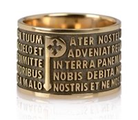 Ring features the "Pater Noster" (Lords Prayer) latin text in relief. The design is unique in that the five lines of the text frame the iconic "P". in 925 Bronzed sterling silver. made in Italy by Tuum