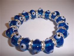 Light Blue Clear Glass Elastic Bracelet - regular size